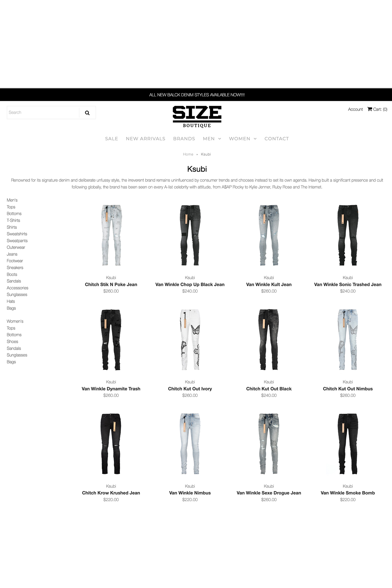 SIZE Boutique Product Collection Page